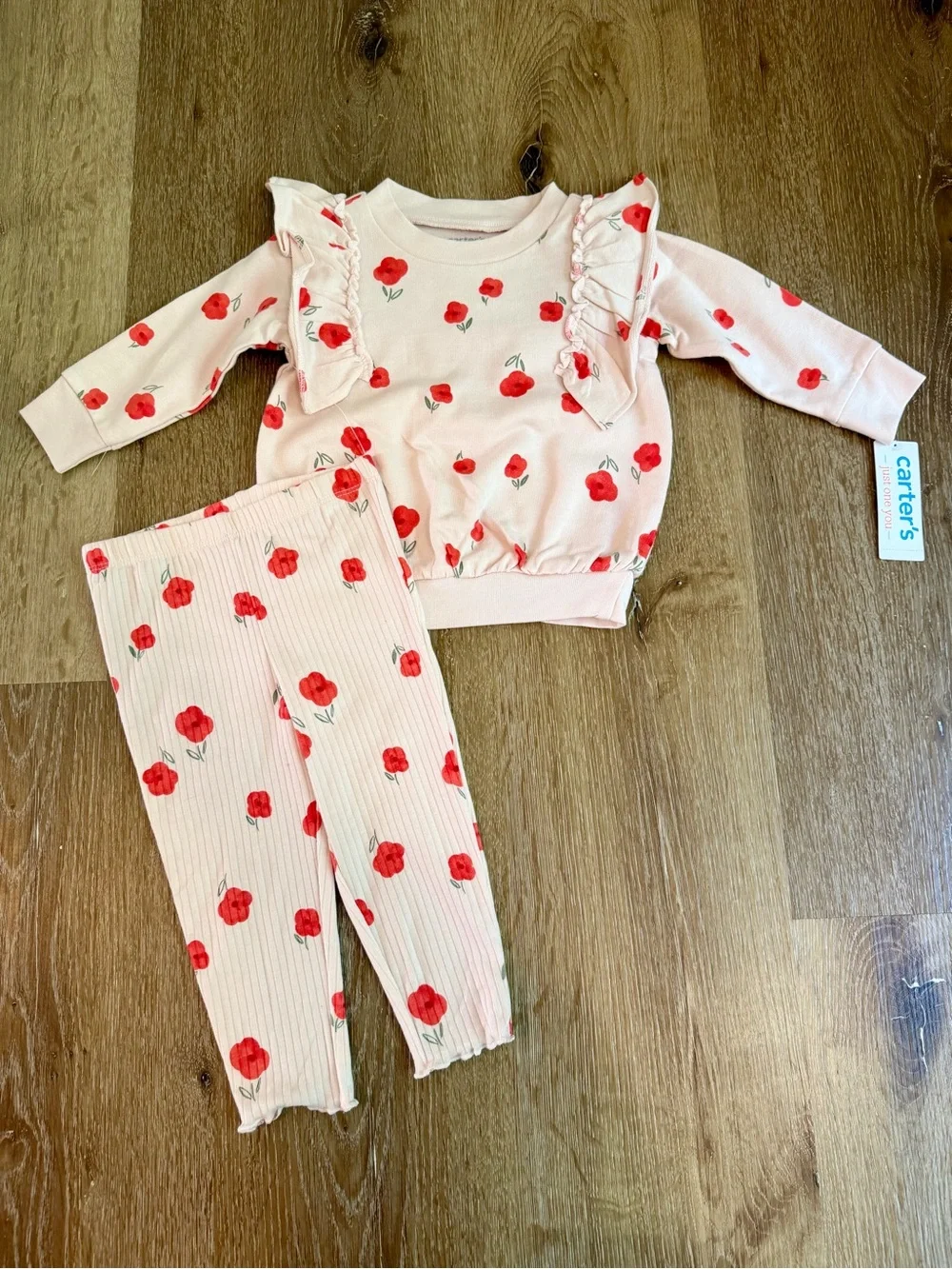 Carter's Pink Floral Ruffle Sweatshirt & Legging Set